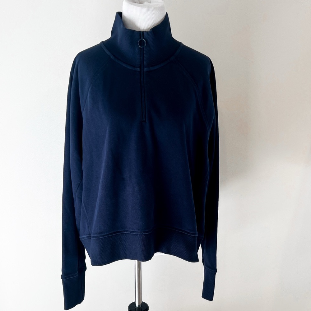 Sweaty Betty Navy Half Zip Funnel Neck Sweatshirt Womens Sz 14